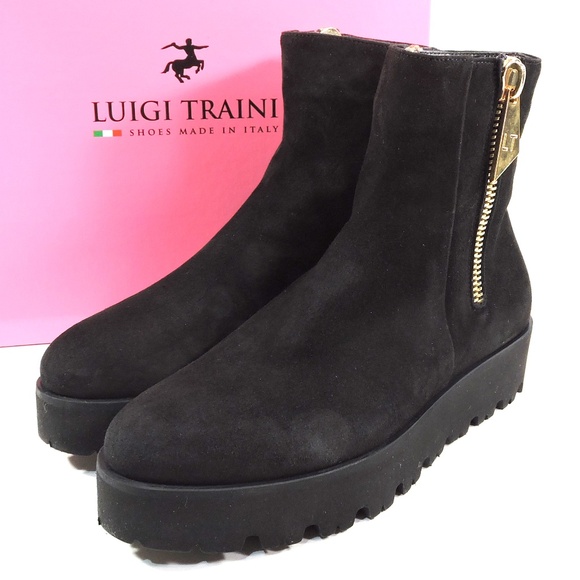 LUIGI TRAINI 🇮🇹 WOMEN'S SOFT BLACK SUEDE COMFORT WINTER FLAT BOOTIE - Picture 9 of 9